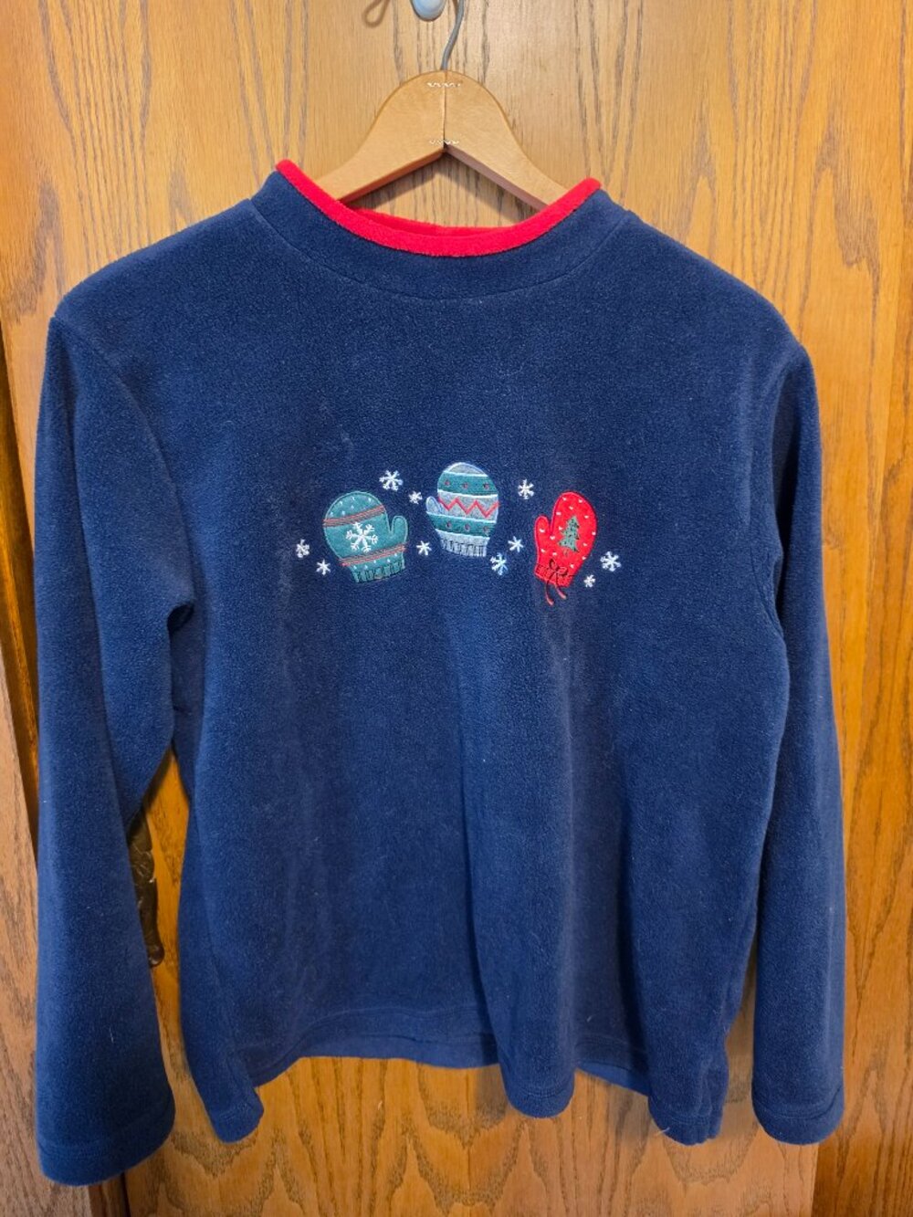 Vintage C&B Sport Fleece Sweatshirt Petite Large Navy Blue Embroidered Mittens